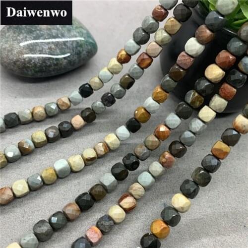 America Picture Jasper 6mm Cut Faceted Spacer Cube Beads Flash DIY for Bracelet