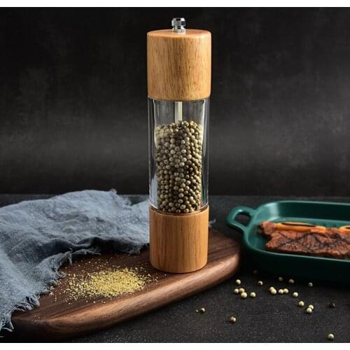 Wooden Salt Pepper Mill Grinder Manual Salt Spice Grinder With Adjustable Ceramic Grinding Core Kitchen Cookware Cooking Tools