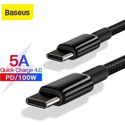 Baseus PD 100W Type-C to Type-C Cable for Huawei Xiaomi 5A Fast Charger for MacBook iPad ApplebookPro Quick Charger Data Cable