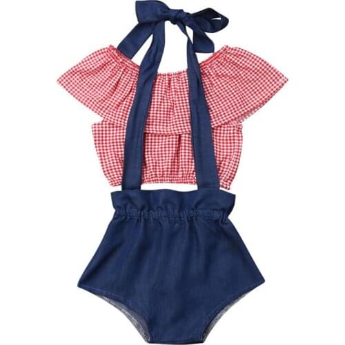 Baby Girl Clothes Set Infant Clothing Summer Newborn Kid Outfit Plaid Crop Top+Denim Shorts Overalls Toddler Children Suit 0-2T