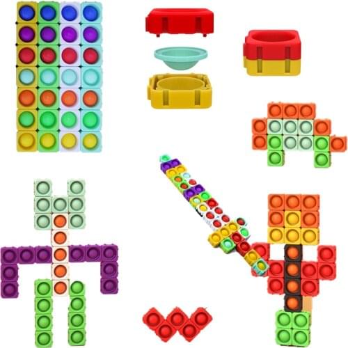 10-50 PCS Big Fidget Bricks Fidget Simple Dimple Toy DIY Building Blocks Silicone Stress Relief Educational Toy for Adult Kids