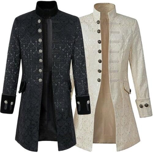 Mens Gothic Brocade Jacket Retro Collar Frock Steampunk Victorian Dress Coats