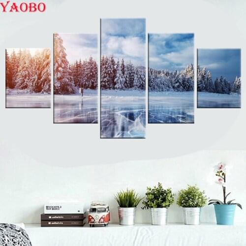 Diy 3D Diamond Embroidery 5 pcs Winter Snow Lake Mountain Diamond Painting landscape Cross Stitch Diamond Mosaic Rhinestones