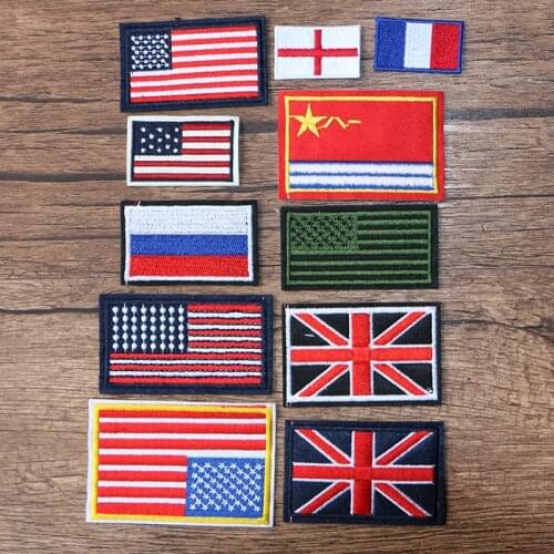 American German France Russia United Kingdom Flag Icon Embroidery Applique Patch For Clothes DIY Iron on Badges on the Backpack