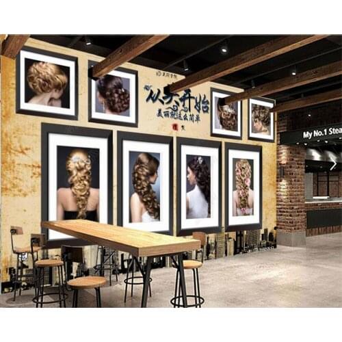 Papel de parede Custom Wall Paper 3D European Retro Barber Shop Hair Salon Background Mural Wallpaper 3D Industrial Decor Murals
