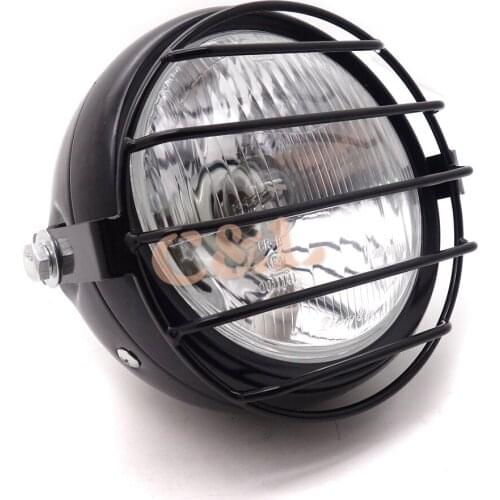 New Black Metal Grill Retro Vintage Motorcycle Side Mount Headlight For Honda CG125 GN125 Harley Cafe Racer Bobber Custom