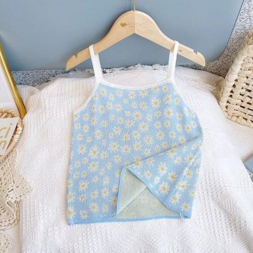 2021 Summer New Arrival Girls Fashion Floral Vest Kids Knitted Vests