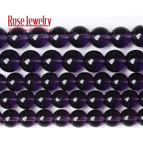 Wholesale Smooth Clear Purple Amethysts Glass Round Spacer Beads For Jewelry Making 4 6 8 10 12 mm Beads Diy Bracelet 15" Strand
