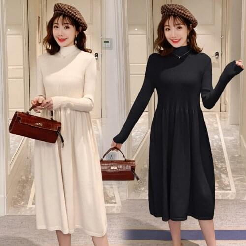 Autumn Winter Korean Fashion Knitted Maternity Long Dress Slim Clothes for Pregnant Women Sweet Pregnancy Dress