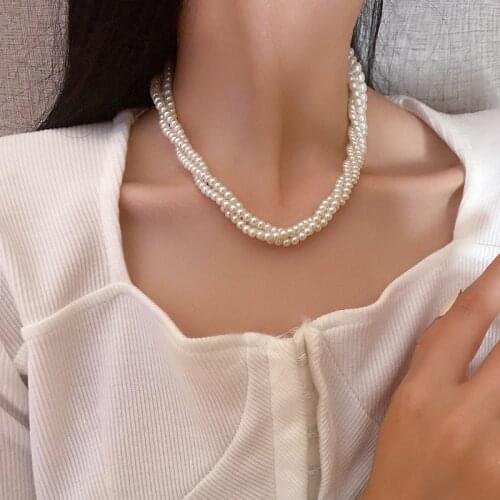 Origin Summer Minimalist Pearl Twine Chokers Necklace for Women Temperament Beaded Party Wedding Necklace Jewelry Accessories