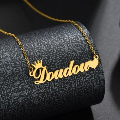 Stainless Steel Customized Name Letter Necklace Variety Styles Crown Love Butterfly Pendant Nameplate For Women Men Jewelry Gift
