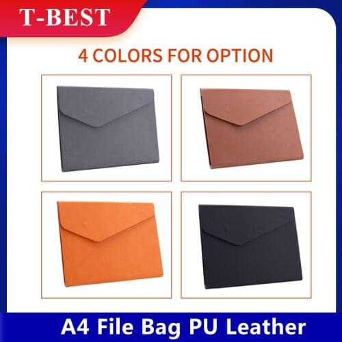 A4 File Bag PU Leather Document Pouch Paper Portfolio Contract Invoice Bill Storage Organizer Magnetic Buckle for Office School