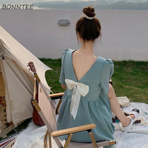 Dresses Women Bow Sexy Ladies Mini Vestido Feminino Solid Chic Casual Sweet Girls Simple Popular Teens Classic College Baggy Ins