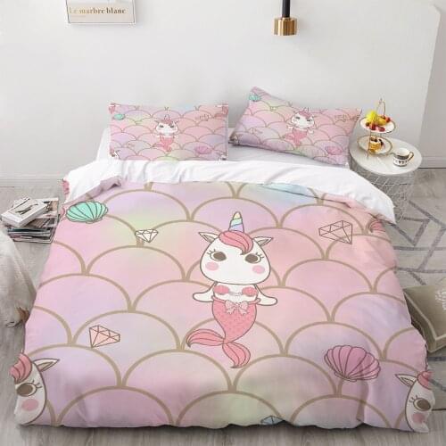 3D Unicorn Bedding Set Mermaid Quilt Cover Double Bed Quilt Pillowcase Cartoon Duvet Cover Printing Bedding Bed Cover Set