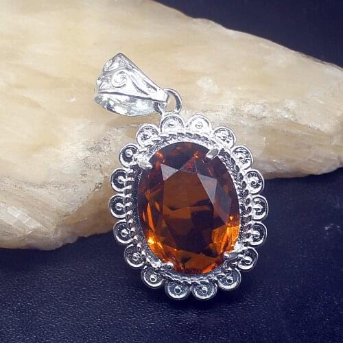 Gemstonefactory Jewelry Big Promotion 925 Silver Amazing Honey Topaz Prom Women Ladies Mom Gifts Necklace Pendant 20213616