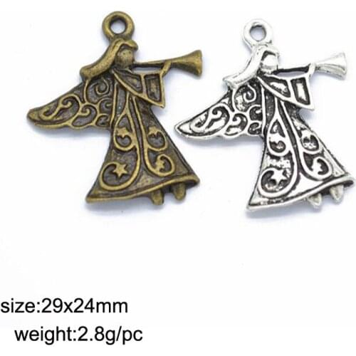 25pcs 29x24mm Antique Bronze/ Antique Silver Alloy Angel Charm Pendant Fit Bracelets Necklace DIY Jewelry Making
