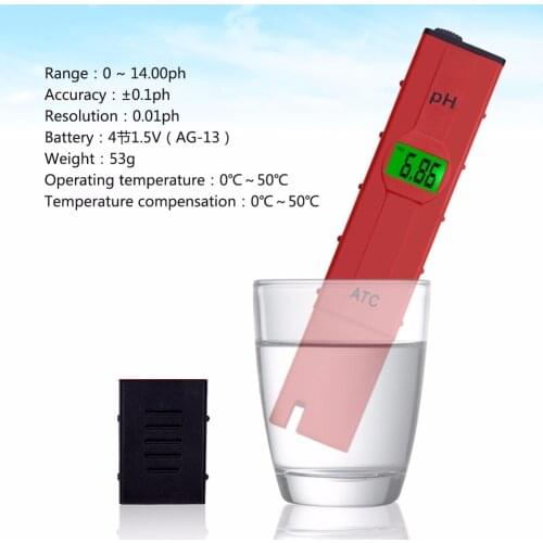 Yieryi aquarium PH meter with high accuracy temperature compensation ATC Portable backlight pH meter PH Tester 0-14PH