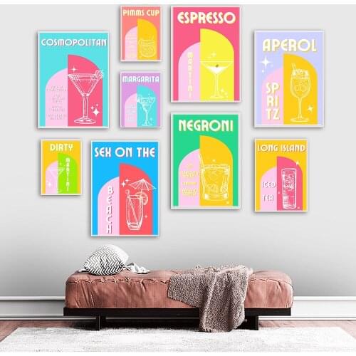 Gin & Tonic Kitchen Prints Cocktail Juice Wall Art Canvas Painting Retro Color Posters For Bar Liquor Living Room Decor Pictures