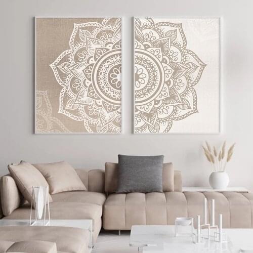 Posters Bohemia Wall Art Decor Mandala Floral Beige Large Picture Canvas Prints Nordic Parlor Interior Painting Décoration Home
