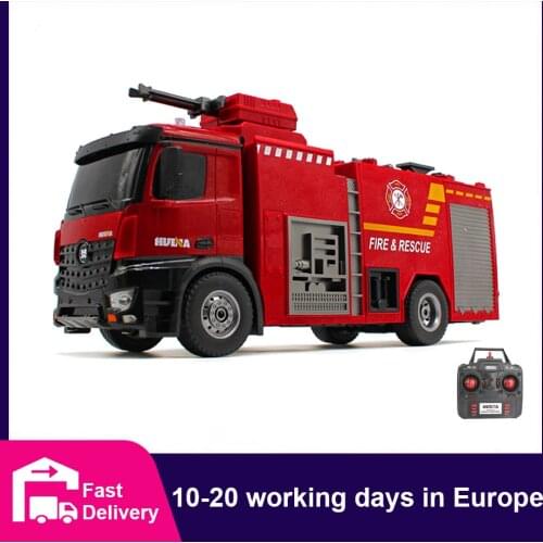 HUINA 1:14 RC Fire Truck Tractor Model Engineering Car with Working Water Pump Shoots and Squirts Water 22 Channels RC Truck Toy