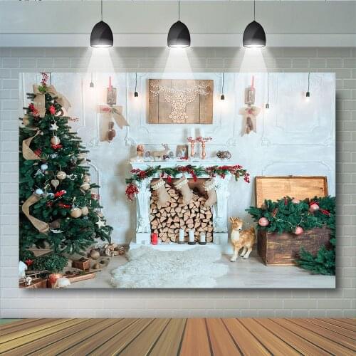 Christmas Backdrop for Photography Fireplace Photo Booth Background Family Christmas Theme Party Reindeer Decoration Photobooth