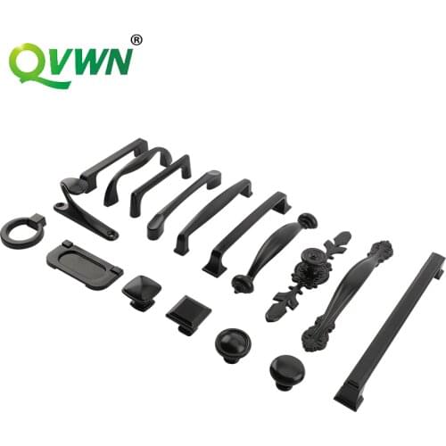 QVWN Cabinet Handles For Suitcases Black Solid Aluminum Alloy Door Knobs And Kitchen Cupboard Pulls Drawer Furniture Hardware