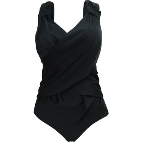 5XL Sexy One Piece Swimsuit 2017 Vintage Plus Size Swimwear Women Solid black green Beach Bodysuit Slimming Sports Bathing Suit