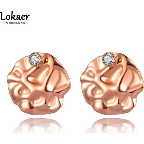 Lokaer Trendy Rose Gold Stainless Steel Geometry Round Earrings For Women Girls Original Design CZ Crystal Party Jewelry E21101
