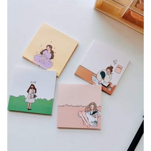 SIXONE 50 Sheets Korea Ins Urban Girl Cartoon Note Paper Concise No Stickiness Student Kawaii Diary Memo Pad School Stationery