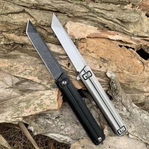 TUNAFIRE Folding knife Stone wash D2 Steel Blade 440C Handle Ball Bearing Quick Open knives Outdoor Pocket Survival Tool