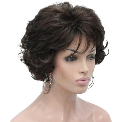 StrongBeauty Womens Short wig Dark brown/silver Natural Curly Hair Synthetic Full Wigs