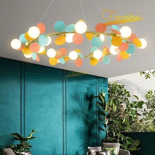 Nordic LED Glass Pendant Lamp Lighting Modern Colorful Flower Branch Creative Ring Pendant Light Restaurant Living Hanging Lamp