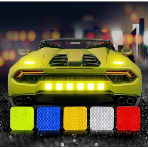 10 Pcs 4 x 4 cm Reflective Bicycle Stickers Adhesive Tape for Bike Safety White Red Yellow Blue Bike Stickers Car Accessories