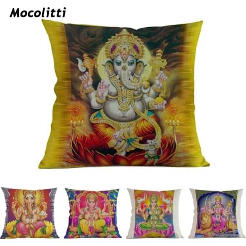 Thailand Shiva Self-Portrait Indian God Ganesha Hanuman Religion Worship Decoration Cushion Cover Cotton Linen Sofa Pillow Cover
