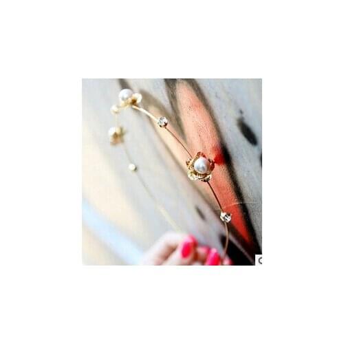 Women Lady Rhinestone imitation Pearl Flower Wedding Bridal Headband Hair Band Tiara Gift