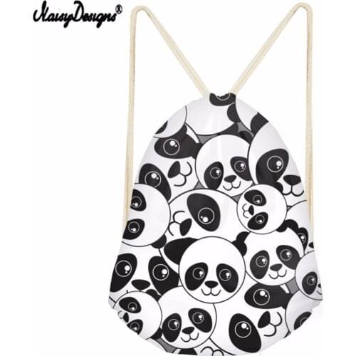 Noisydesigns Sweet Panda Patern 3D Cartoon New Drawstring Bag Large Capacity Backpack Women Girls Casual Travel String Knapsack