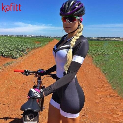 Kafitt 2020 pro team triathlon suit women long sleeve cycling jersey tights jumpsuit road bike sweatshirt gel 9D