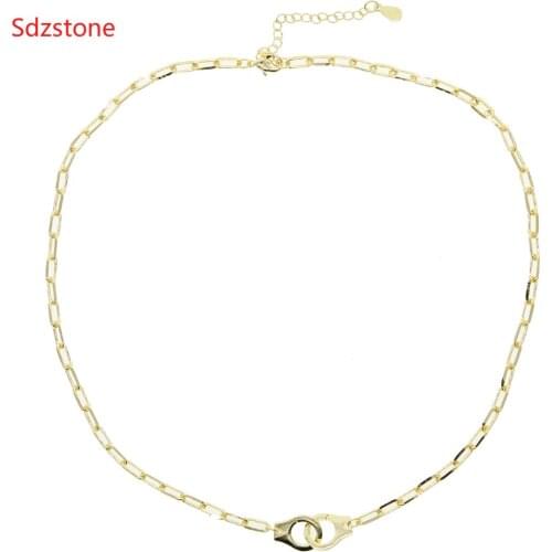 Women And Mens Gold Necklace 925 Sterling Silver Handcuffs Pendants Necklaces Chains Lady Gold Personality Hip Hop Style