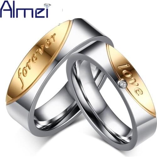 1 Pair Gift Rings for Men Women Love Forever Couple Ring of Steel Cubic Zirconia Wedding Jewelry Anneau Nuevos Anillos 10% CR058