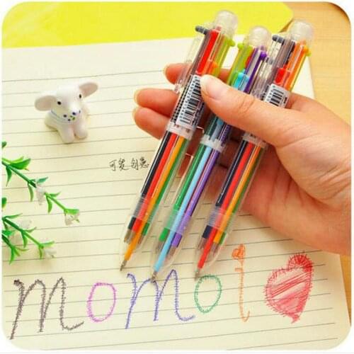 1pcs/Lot 6 In 1 Colorful Pens Novelty Multicolor Ballpoint Pen Multifunction Stationery School Supplies