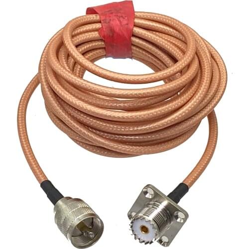 1Pcs RG142 UHF PL259 Male Plug to UHF SO239 Female jack 4-holes Flange Connector Right angle RF Jumper pigtail Cable 6inch~10M