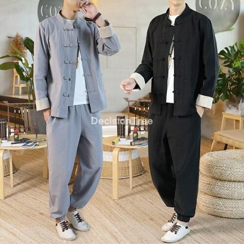 2021 mens satin kung fu suit chinese designer wu shu uniform tai clothing long sleeve shirt+long pant sets wu shu clothing