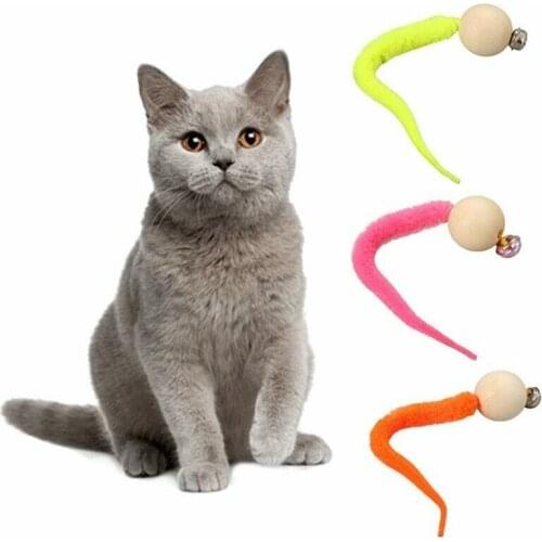 3PCS Simulation Worm Toy With Bell For Pet Wooden Ball Head Plush Tail Interactive Teaser Cat Toy Wooden Ball Toy Pet Supplies