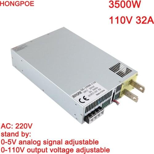 3500W 110V Power Supply 0-110V Adjustable Power 110VDC AC-DC 0-5V Analog Signal Control SE-3500-110 Power Transformer 110V 31.5A