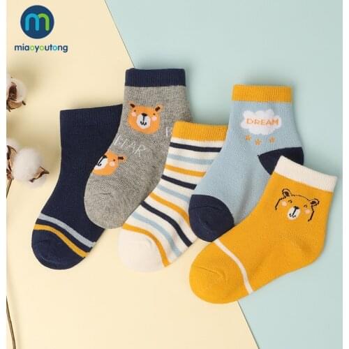 5 Pairs/Lot Bear Lion Cartoon Kids Socks For Children Boys Baby Girl Socks Drawings Cotton New Years Socks Womens Miaoyoutong