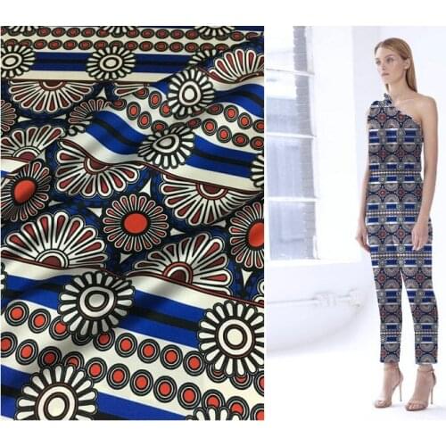 New 19mm natural silk stretch satin fabric ethnic style horizontal strip geometric flower digital printing summer fashion cloth