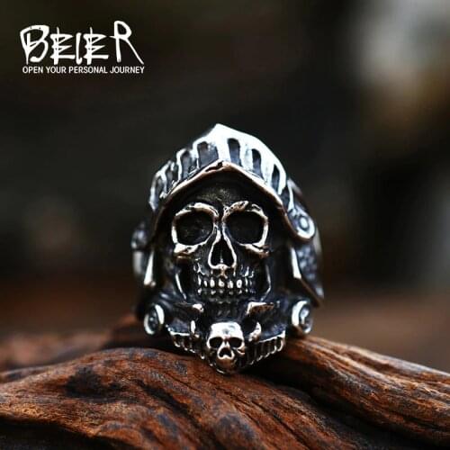 BEIER drop ship unique Knight Templar skull Ring stainless steel personality vintage awasome Punk Rock jewelry BR8-746