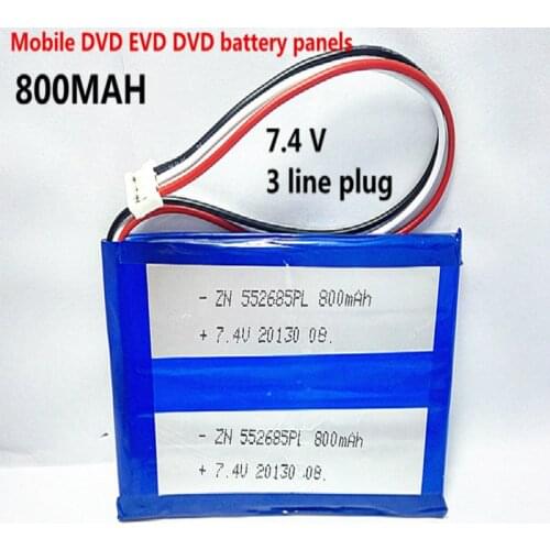 Free shipping 7.4 V 555285 polymer EVD DVD, portable DVD battery panels use machine 552685*2 800 mah