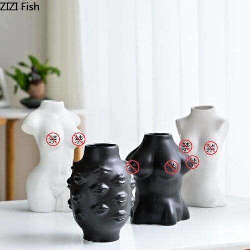 Body Art Bust Statue Ceramic Vases Buttom Tabletop Vase Flower Insert Ornaments White Porcelain Crafts Home Decoration Modern