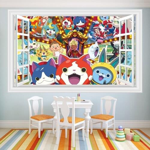 Yokai Watch 3D window view Wall Sticker Decal Kids Room Decor Sport Boy Kids Bedroom DIY Gift B420 Free Shipping